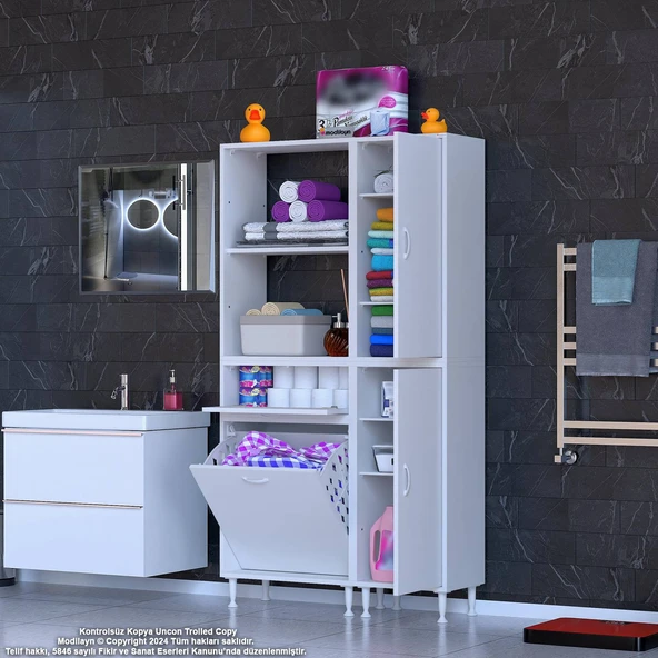 Modilayn MİS URLA YENİCE 90 x 183 x 32,5 cm Kirli Çamaşır Hazneli Çok Amaçlı Banyo Dolabı - 3