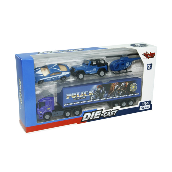 1:64 ölçek Die Cast Polis Seti - Jeep Helikopter Tır ve Araba - 2
