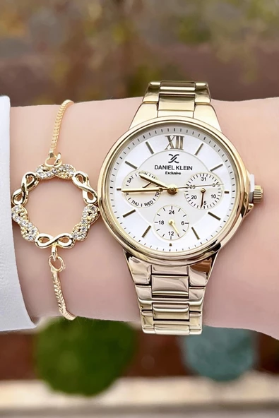 Daniel Klein DKISTE925 Gold Renk İç Göstergeleri Aktif Fonksiyonlu Kadın Kol Saati ve Bileklik - 3