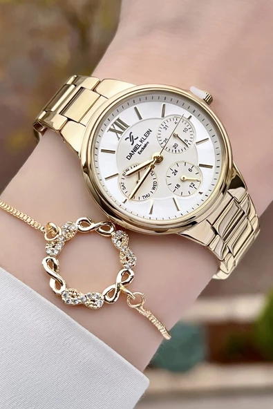 Daniel Klein DKISTE925 Gold Renk İç Göstergeleri Aktif Fonksiyonlu Kadın Kol Saati ve Bileklik - 4