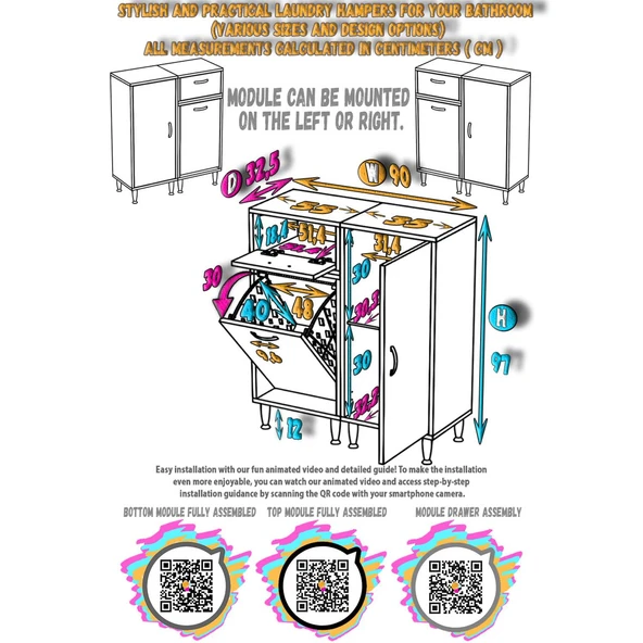 Modilayn YENİCE 90 x 97 x 32,5 cm Çamaşır Hazneli Çok Amaçlı Banyo & Mutfak Dolabı - 5