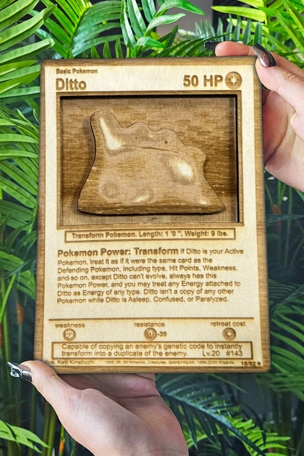 Pokemon Kart Ditto Ahşap 3d Tablo, Çocuk Odası Duvar & Masa Aksesuarı, Pokedex Kartları 19x26cm