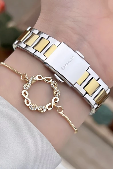 Daniel Klein DKISTE924 Gold Gümüş Renk İç Göstergeleri Aktif Fonksiyonlu Kadın Kol Saati ve Bileklik - 5