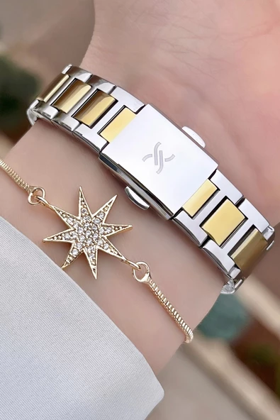 Daniel Klein DKISTE932 Premium Gold Gümüş Renk Taşlı Kadın Kol Saati ve Bileklik - Resim 5