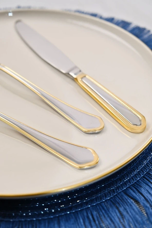 Lugga Mira Gold Yemek Çatal Kaşık Bıçak Takımı 6 Kişilik 18 Parça - 2