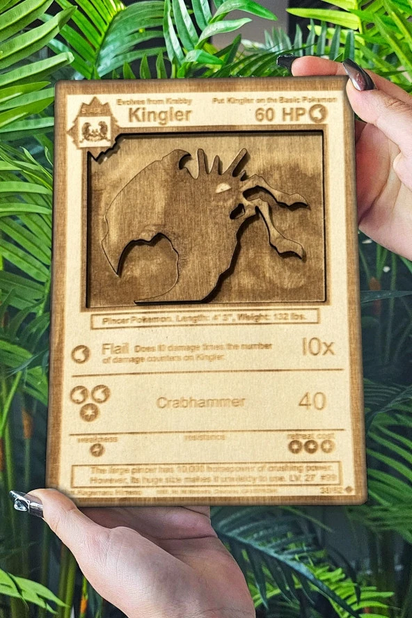 Pokemon Kart Kingler Ahşap 3d Tablo, Çocuk Odası Duvar & Masa Aksesuarı, Pokedex Kartları 19x26cm