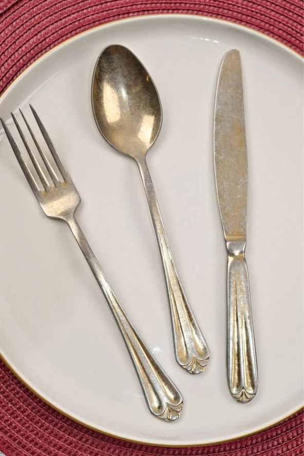 Lugga Maya Eskitme Gold Yemek Çatal Kaşık Bıçak Takımı 18 Parça - 4