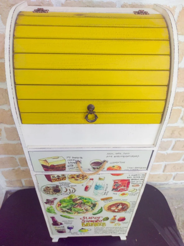 Çok Amaçlı Çekmeceli Kapaklı Dolap Sebzelik Ekmek Dolabı Sarı - 4