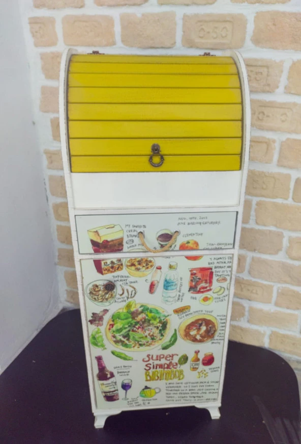 Çok Amaçlı Çekmeceli Kapaklı Dolap Sebzelik Ekmek Dolabı Sarı - 6
