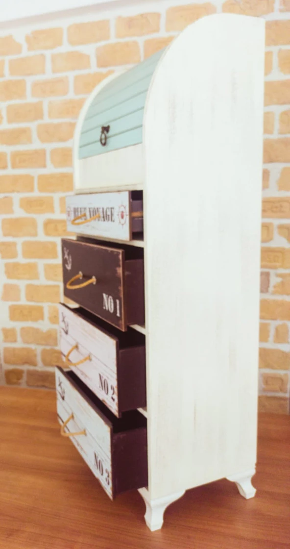 Ahşap 5 Çekmeceli Sebzelik  Kiler Ekmeklik Blue Voyage 1125 - 5