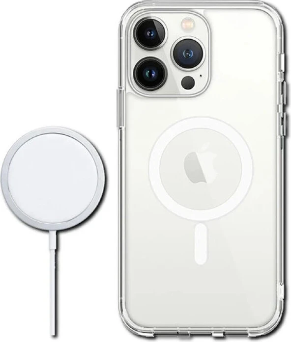 SMC E-Ticaret Iphone 13 Pro Max Magsafe Kılıf Wireless Şarj Destekli Şeffaf Kapak Magnetic Crystal C