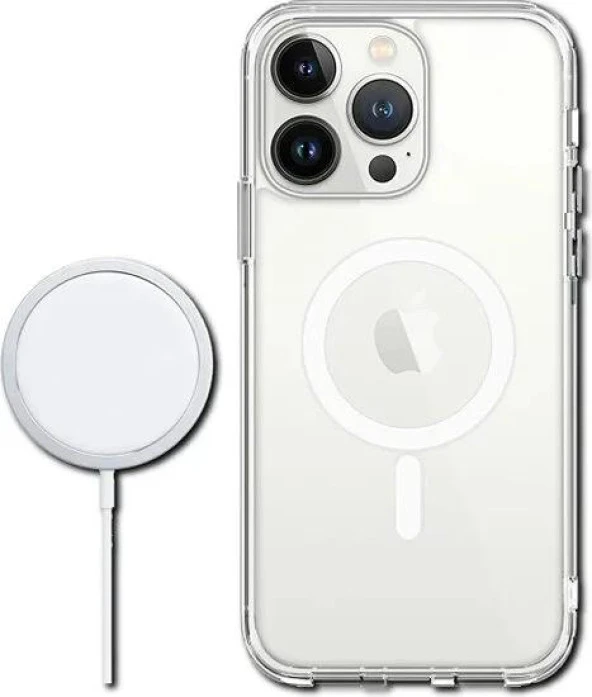 Smc E-Ticaret Iphone 14 Pro Max Magsafe Kılıf Wireless Şarj Destekli Şeffaf Kapak Magnetic Crystal C