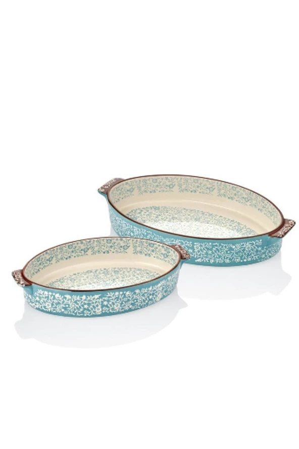 Seramik 1Sdk-Bw036K-T Turkuaz Oval 2li Fırın Kabı 34X39 Cm