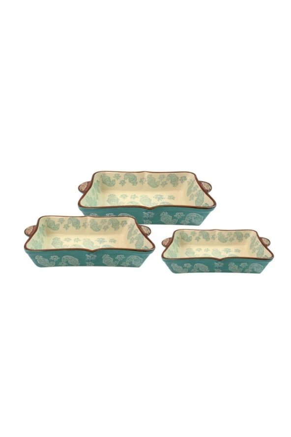 Seramik Turkuaz Dikdörtgen 3lü Fırın Kabı