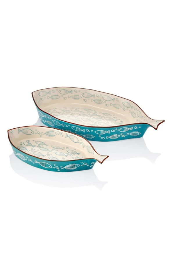 Seramik 1Sdk-Bw037K-T Turkuaz 2li Balık Tabak 33X45 Cm