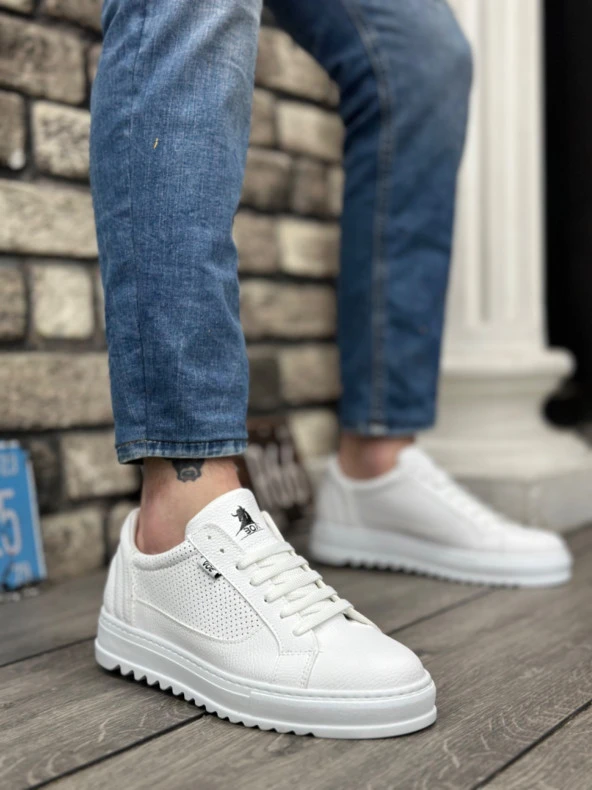 BA0323 BOA Kalın Tırtık Yüksek Taban Beyaz Bağcıklı Spor Erkek Ayakkabı - Resim 4