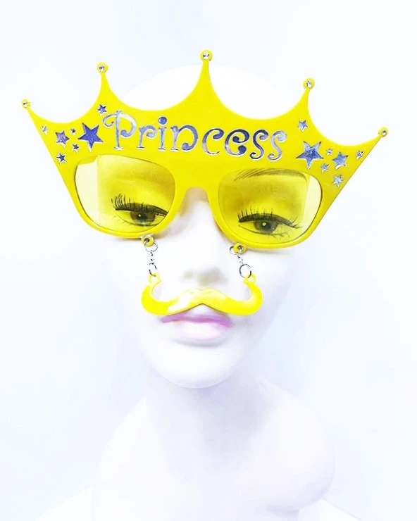 Sarı Üzeri Gümüş Renk Prenses Yazılı Parti Gözlüğü 10x17 cm (1243)