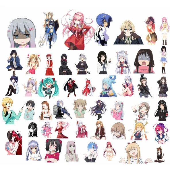 50 Adet Sevimli Anime Kızları Sticker Seti 04