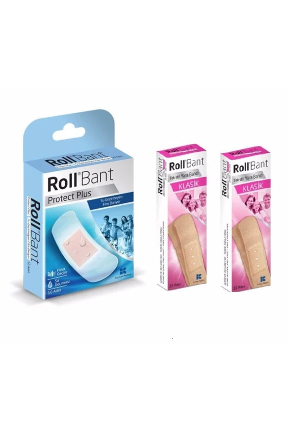 Roll Protect Plus Su Geçirmez Yara Bandı (1 Adet) + Klasik Ekonomik Tekstil Yara Bandı (2 Adet)