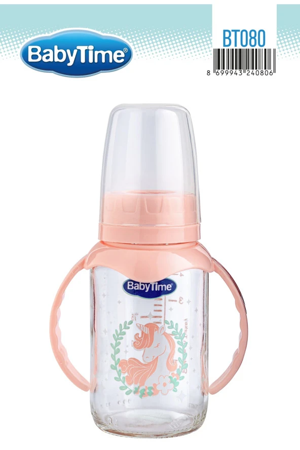 Babytime Bt080 Kulplu Cam Biberon 125 Ml Pembe