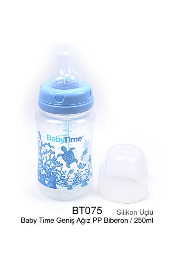 Babytime Silikon Uçlu Geniş Ağızlı Biberon 250Ml - Mavi
