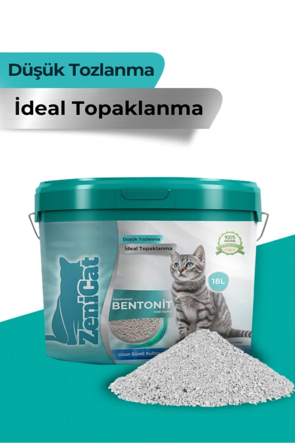 ZeniCat Kedi Kumu İnce Taneli Kokusuz Doğal Bentonit 18 Lt