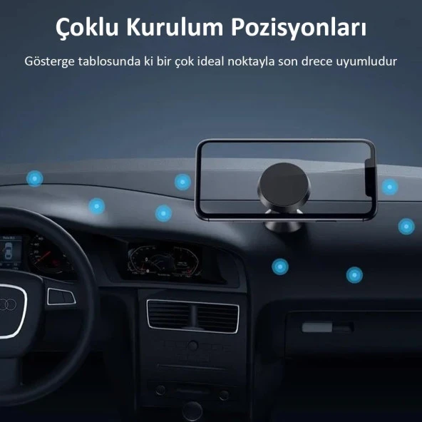 Universal Araç Telefon Tutucu Manyetik Mıknatıslı Yapışkanlı Telefon Standı Siyah - 8
