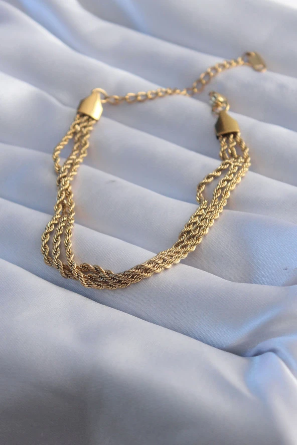 316L Çelik Gold Renk 3lü Burgu Model Kadın Bileklik ürün görseli