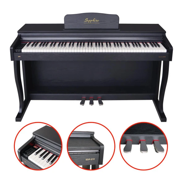 Jwin Sapphire SDP-215 Çekiç Aksiyonlu 88 Tuşlu Dijital Piyano - Siyah