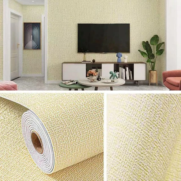 50x280 Cm (1,4m2) Keten Sarısı Kendinden Yapışkanlı Duvar Kağıdı   Dokulu Esnek Silinebilir