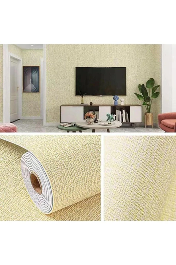 50x280 Cm (1,4m2) Krem Tezgah Arası Yapışkanlı Dokulu Esnek Silinibenilir Duvar Sticker Kağıdı Paneli