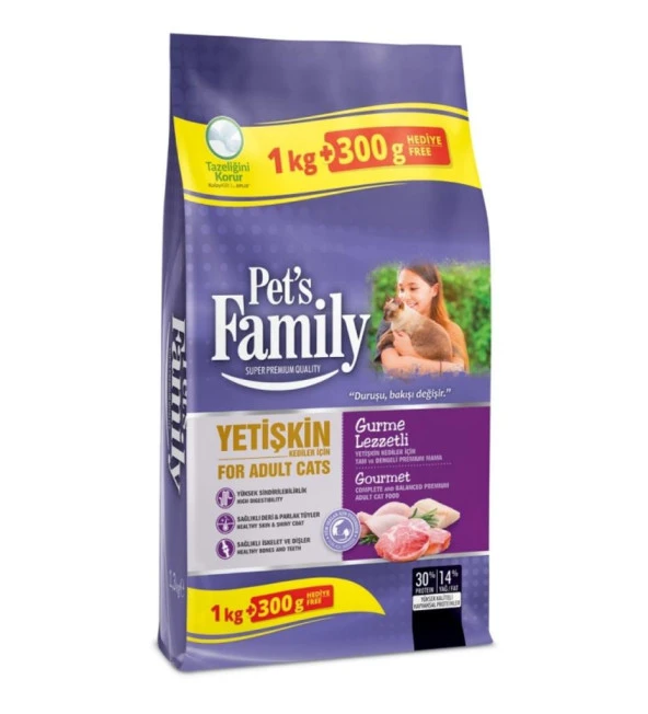 Pets Famıly Kedı Kısırlastırılmıs Mama Yetıskın Gurme 1000+300Gr