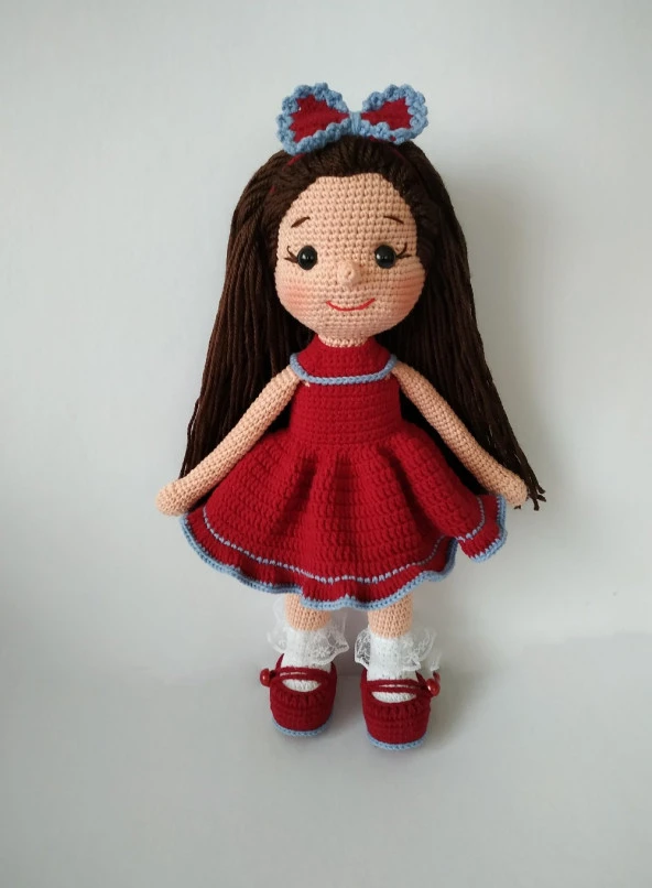 Bordo Fatoş Bebek Amigurumi Organik Oyuncak - 1