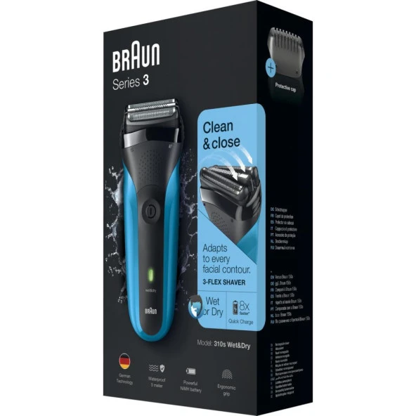 Braun Series 3 310s Şarj Edilebilir Islak Ve Kuru Elektrikli Tıraş Makinesi, Mavi - Resim 5
