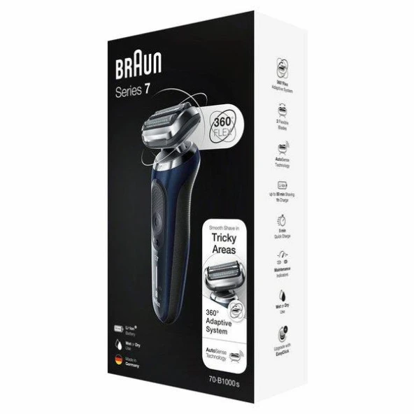 Braun Yeni Seri 7 B1000S Kablosuz Tıraş Makinesi Autosense 360° Flex Easyclick Islak & Kuru - 1