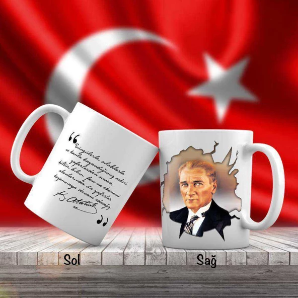 Sivil Takım Elbiseli Mustafa Kemal Atatürk Portre - Atatürk'ün Sözleri -Kupa Bardak