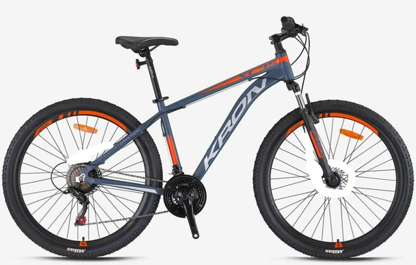 Kron XC 75 27.5" Jant 17 Kadro V-Fren 21 Vites Dağ Bisikleti Mat Gri Neon Turuncu Gri ürün görseli 1