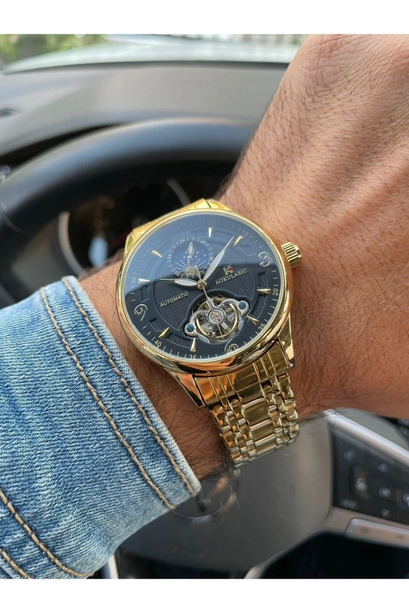 Aokulasic Otomatik Mekanizma Çelik Kasa Kordon Erkek Kol Saati924492 ürün görseli