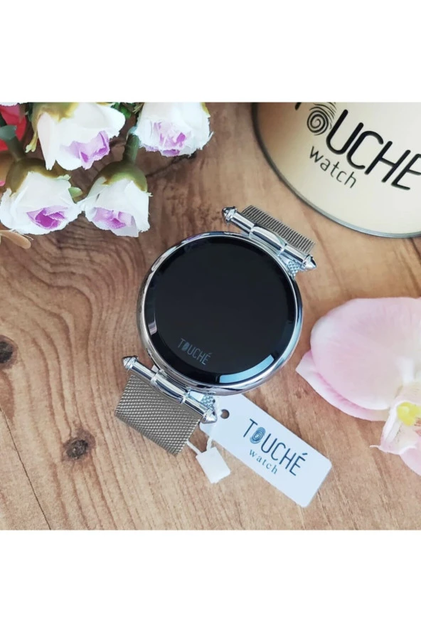 Touche Gümüş Renk Hasır Kordon Dokunmatik Kol Saati92237 - Resim 3