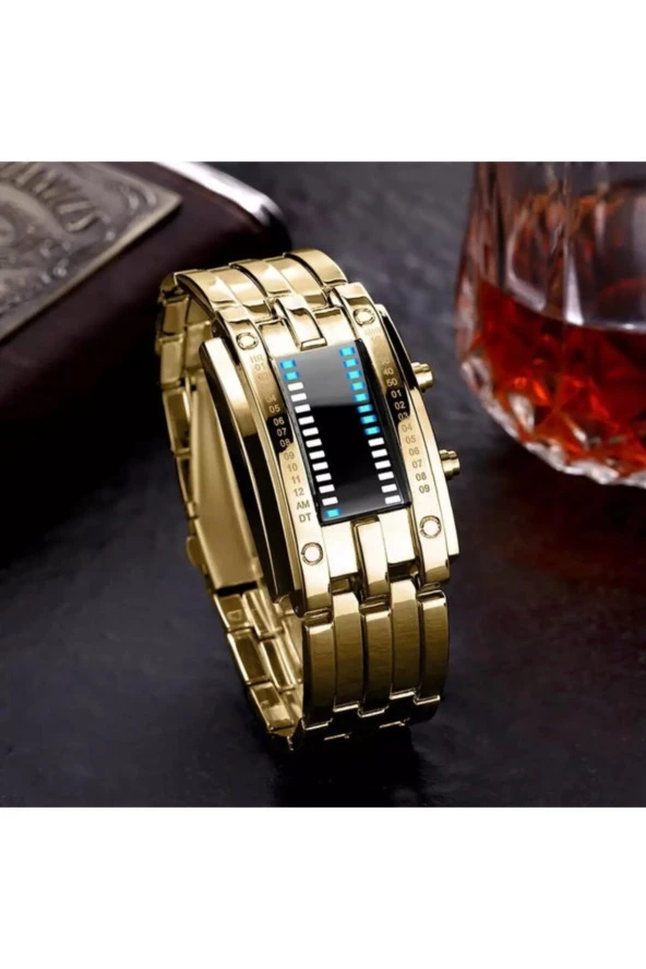 SKMEİ Sewor Gold Renk Led Işıklı Tasarım Kol Saati 44664