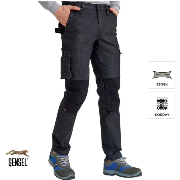 Şensel, Kot İş Pantolonu, Gri-Siyah -54E6537- Esnek, Likralı - 4