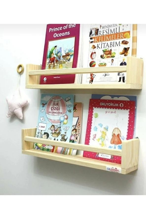 Montesori 2’li Kitaplık 50 Cm Çocuk Odası Bebek Odası Ahşap Kitaplık Raf