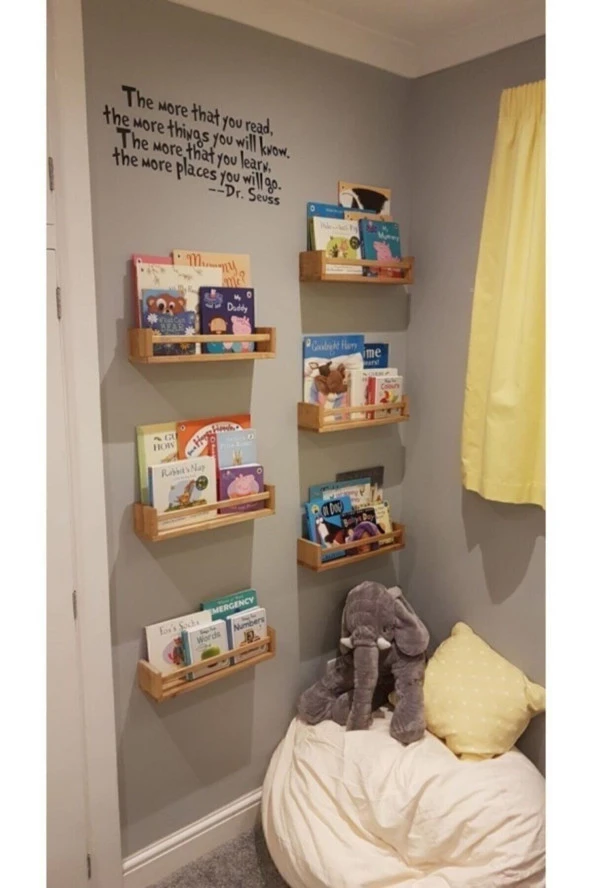 Montessori Kitaplık Çocuk Bebek Odası Duvar Rafı Ahşap Kitaplık Raf 3 Adet 50 Cm - 3