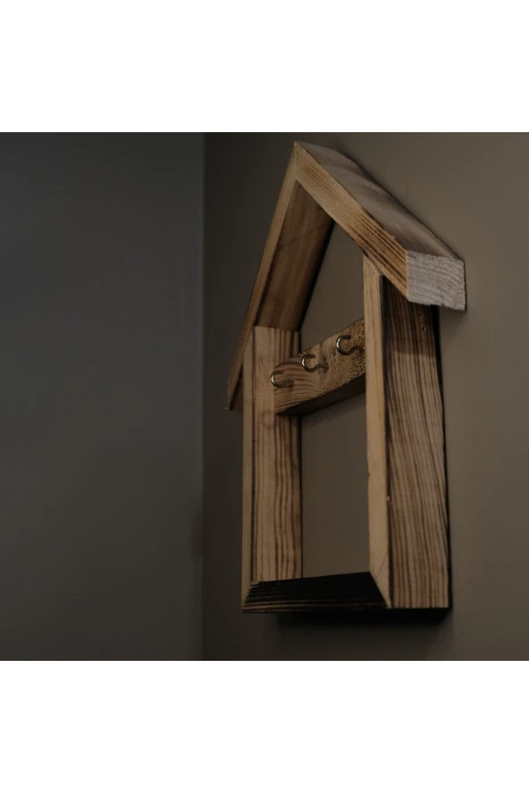 Dekoratif Ev Tipi Ahşap Anahtarlık Metal Askılı - 3