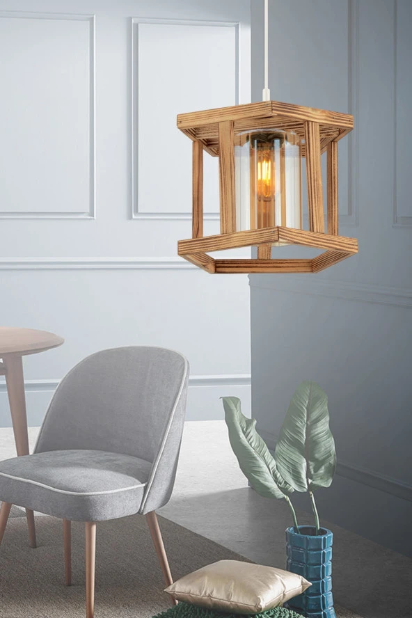 Hexagen Plus Ahşap Sarkıt Avize Beyaz