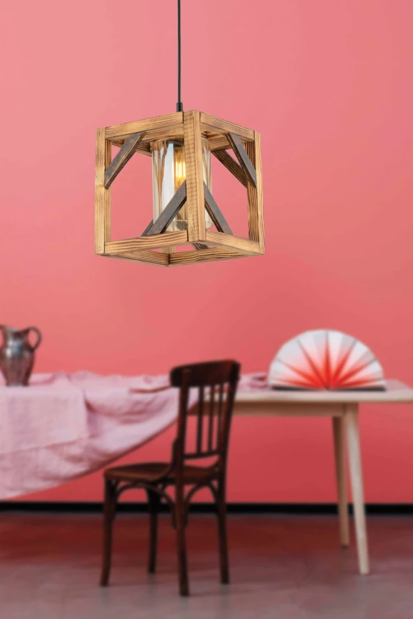 Cube Ahşap Sarkıt Avize