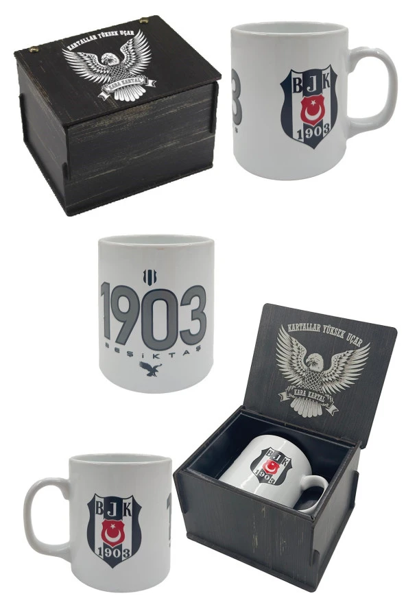 Beşiktaş Kupa Bjk Orijinal Lisanslı Mug, Özel Ahşap Kutulu