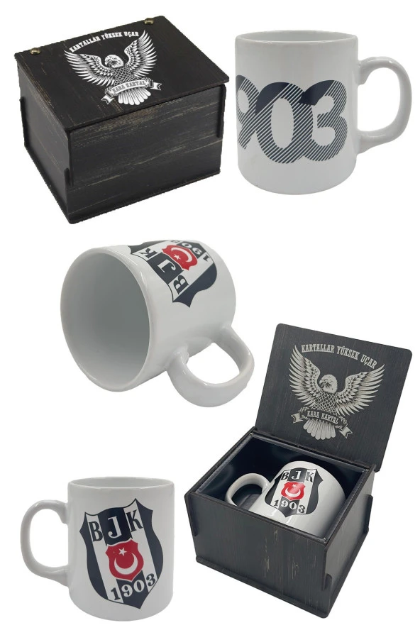 Beşiktaş Kupa Bjk Orijinal Lisanslı Mug, Özel Ahşap Kutulu