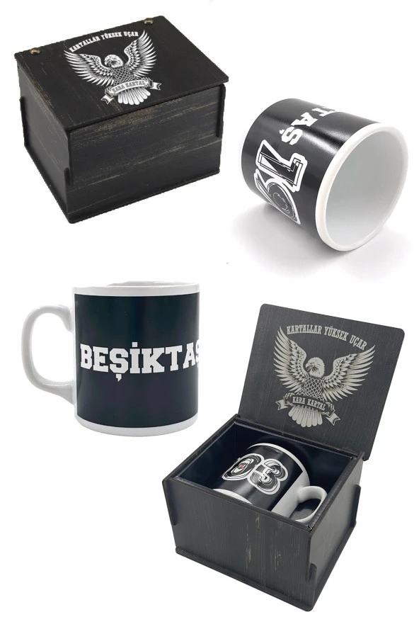 Beşiktaş Kupa Bjk Orijinal Lisanslı Mug, Özel Ahşap Kutulu