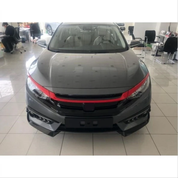 Honda Civic Uyumlu Fc5 2016-2020 Ön Panjur Kas Kaplama Kırmızı - 3